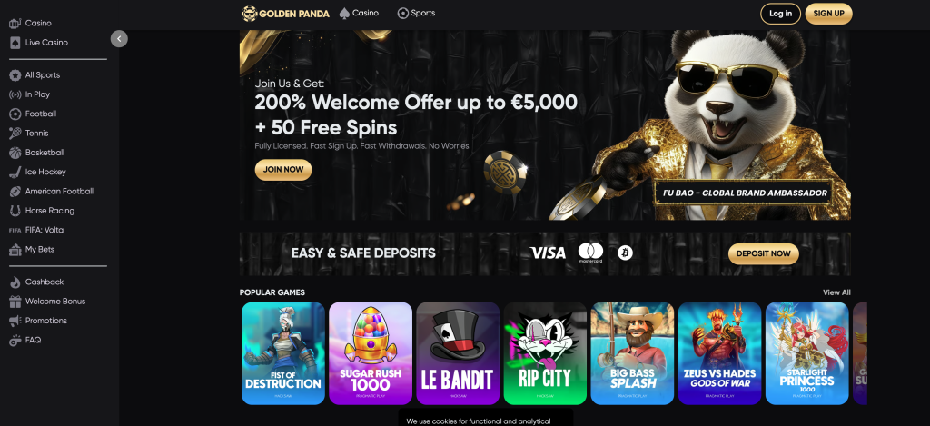 Golden Panda Casino. Desktop Interface